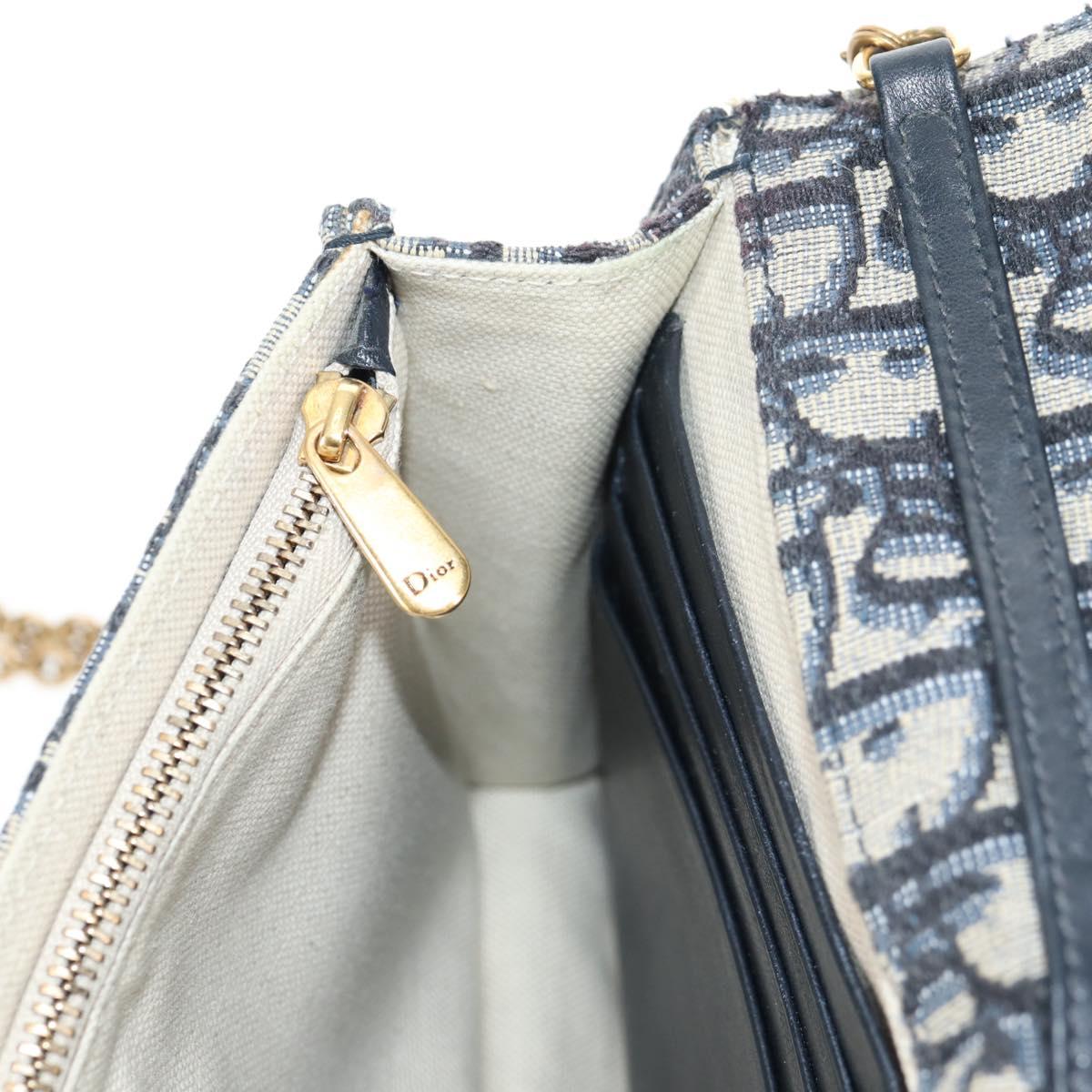 Christian Dior Oblique Trotter Canvas Chain Shoulder Bag Navy Gold Auth 139042M