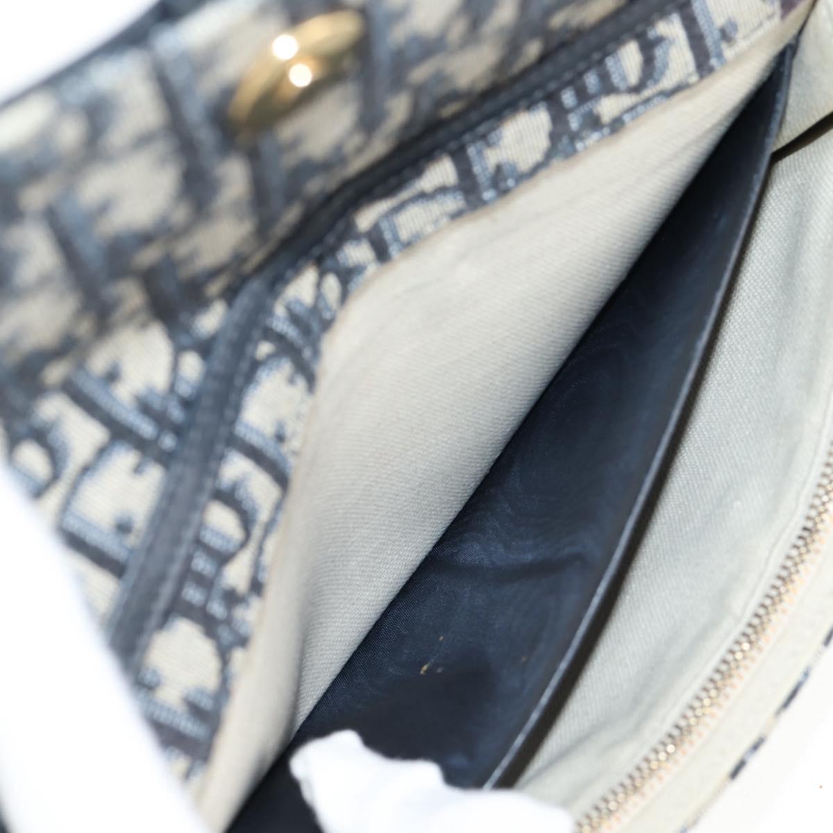 Christian Dior Oblique Trotter Canvas Chain Shoulder Bag Navy Gold Auth 139042M