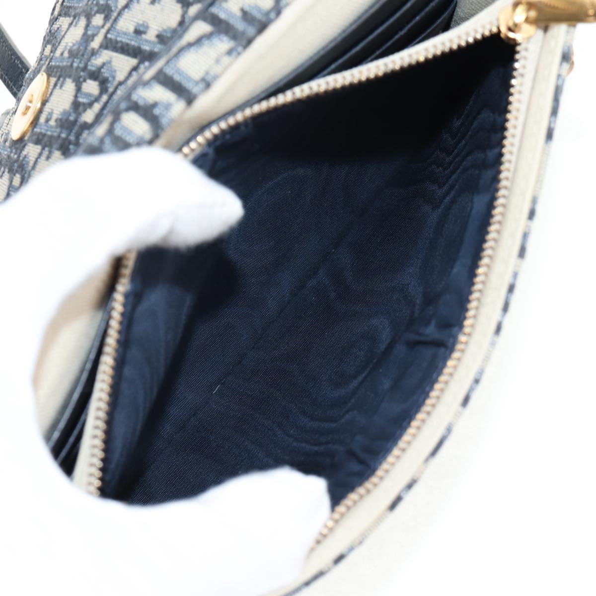 Christian Dior Oblique Trotter Canvas Chain Shoulder Bag Navy Gold Auth 139042M