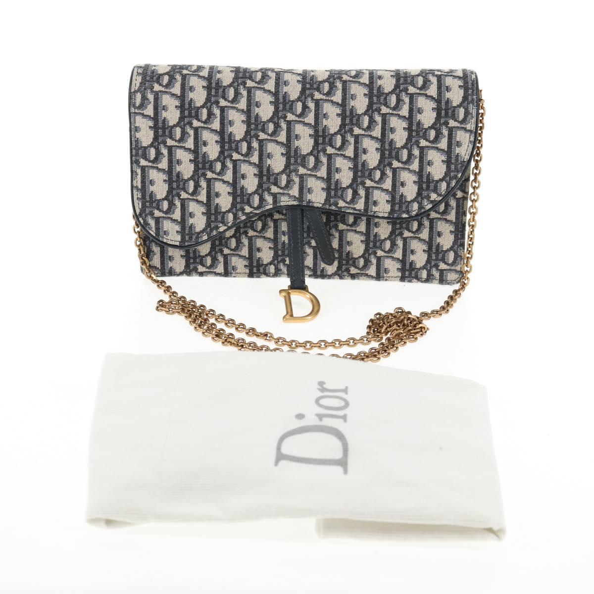 Christian Dior Oblique Trotter Canvas Chain Shoulder Bag Navy Gold Auth 139042M