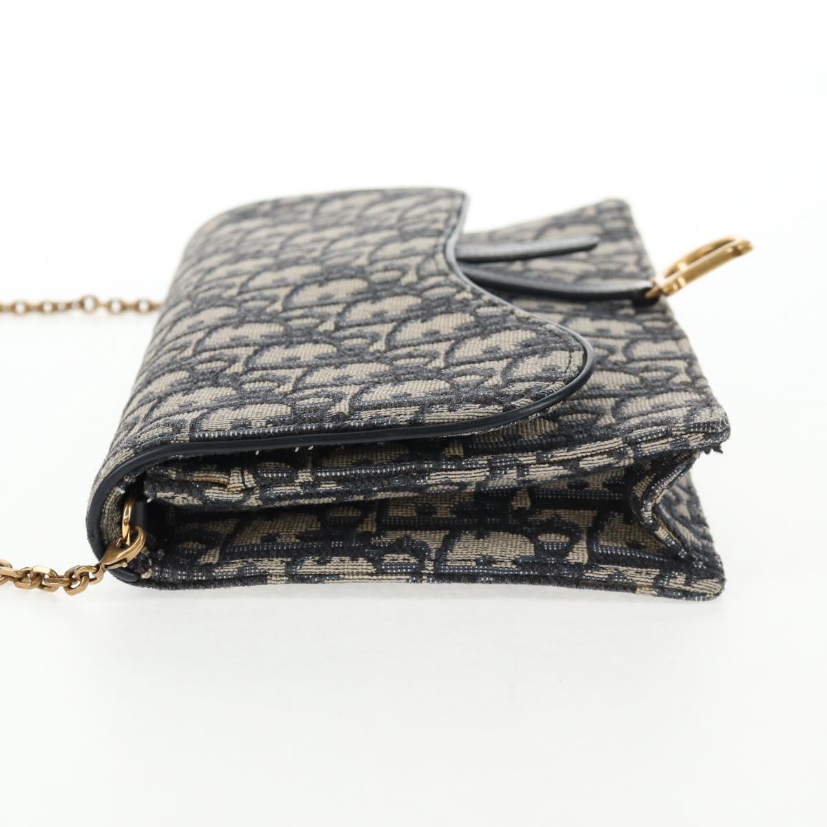 Christian Dior Oblique Trotter Canvas Chain Shoulder Bag Navy Gold Auth 139042M