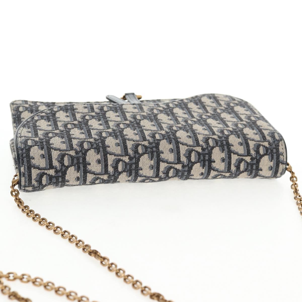 Christian Dior Oblique Trotter Canvas Chain Shoulder Bag Navy Gold Auth 139042M