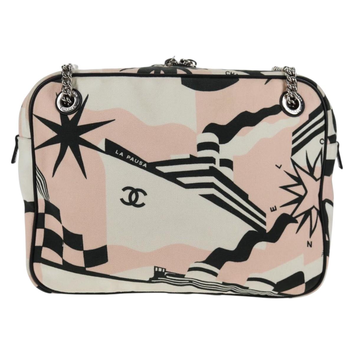 CHANEL Chain Cruise line Shoulder Bag Canvas Pink Silver CC Auth 139043V