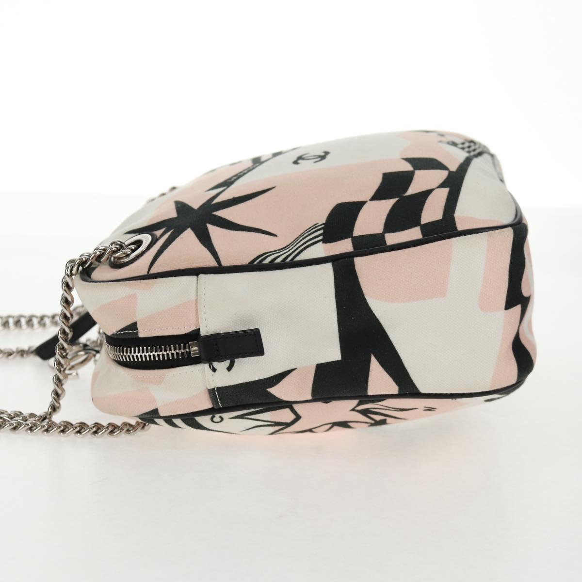 CHANEL Chain Cruise line Shoulder Bag Canvas Pink Silver CC Auth 139043V