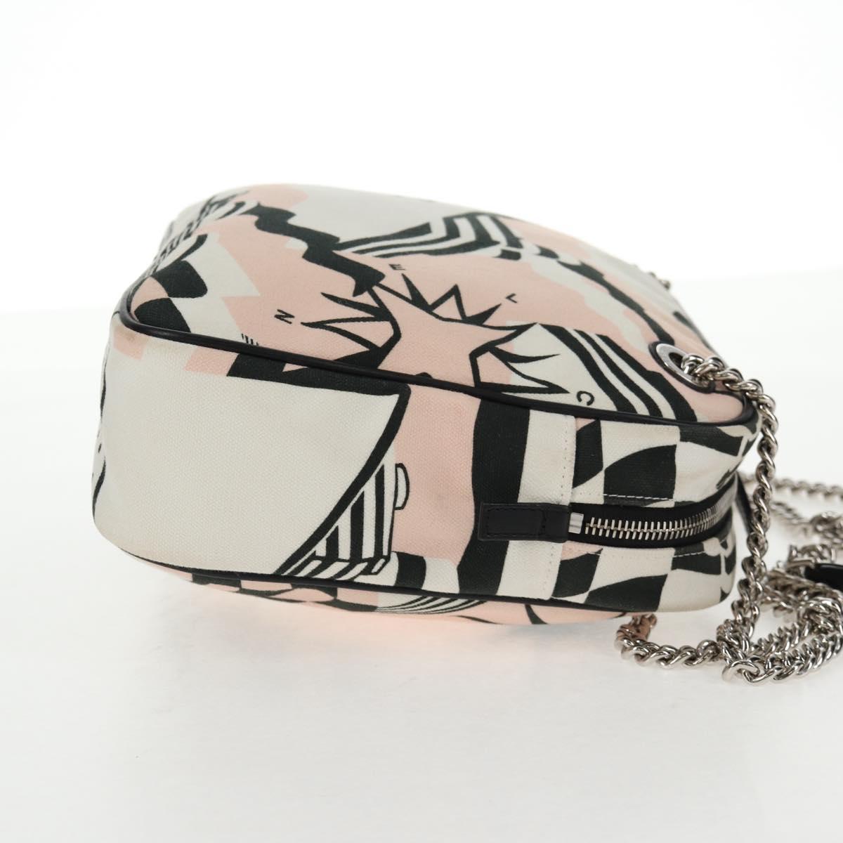 CHANEL Chain Cruise line Shoulder Bag Canvas Pink Silver CC Auth 139043V