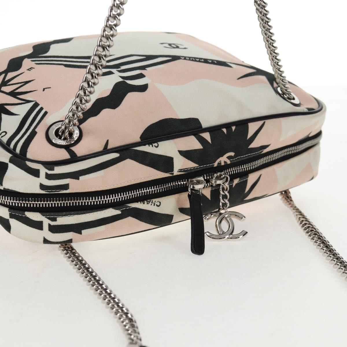 CHANEL Chain Cruise line Shoulder Bag Canvas Pink Silver CC Auth 139043V