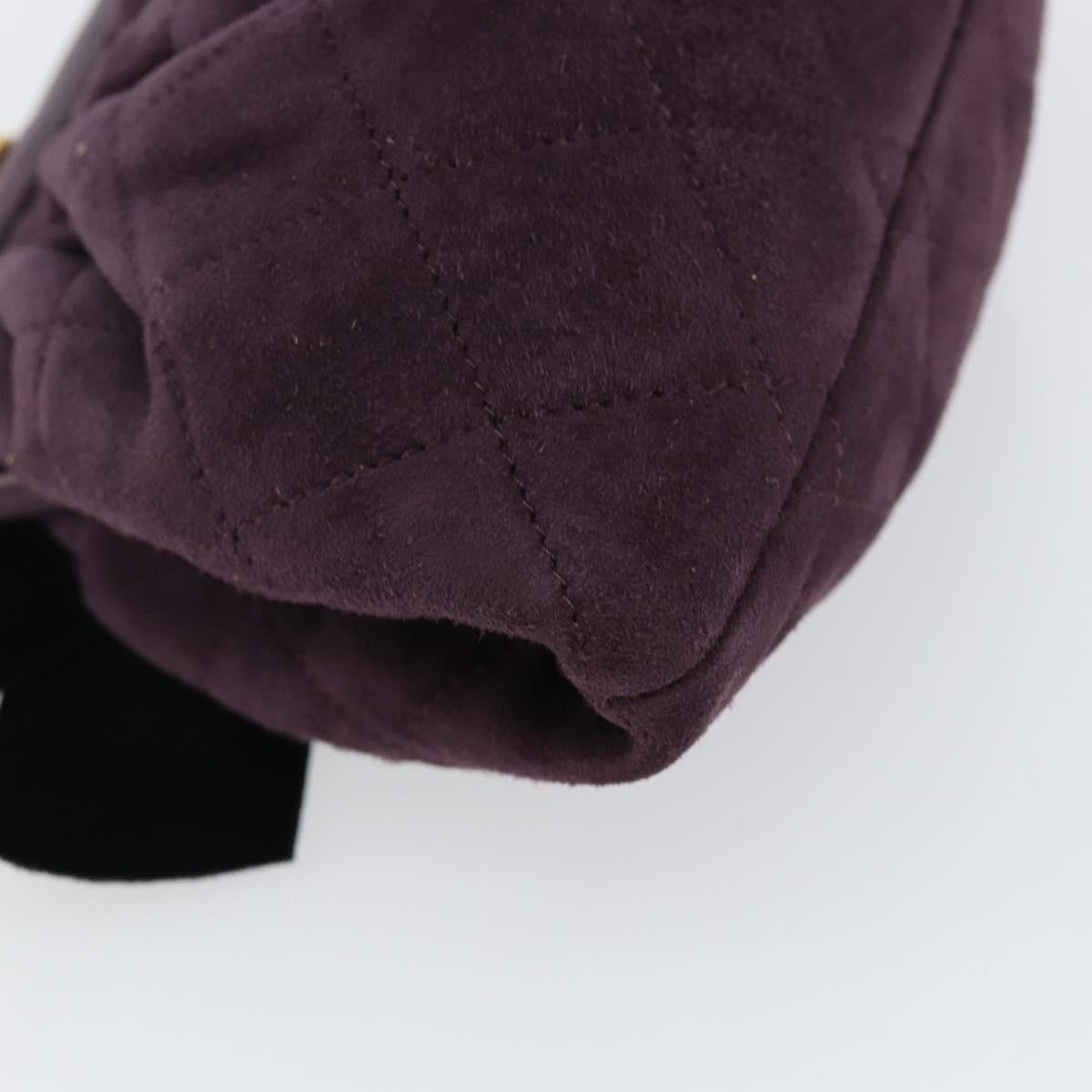 CHANEL Hand Bag Suede Purple Gold CC Auth 139044V