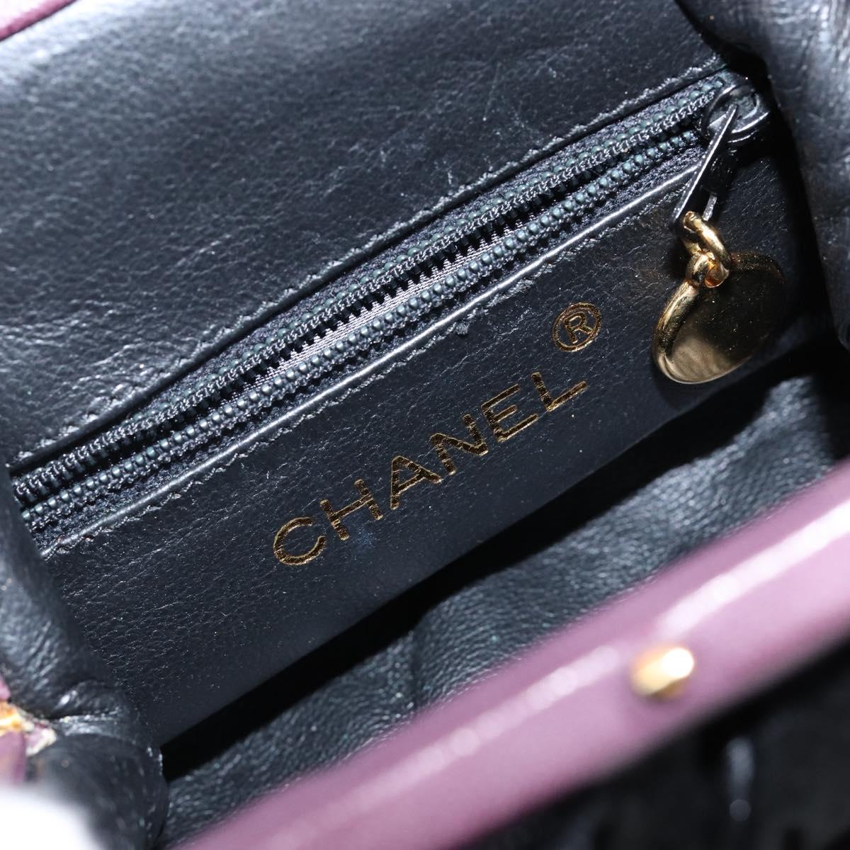 CHANEL Hand Bag Suede Purple Gold CC Auth 139044V