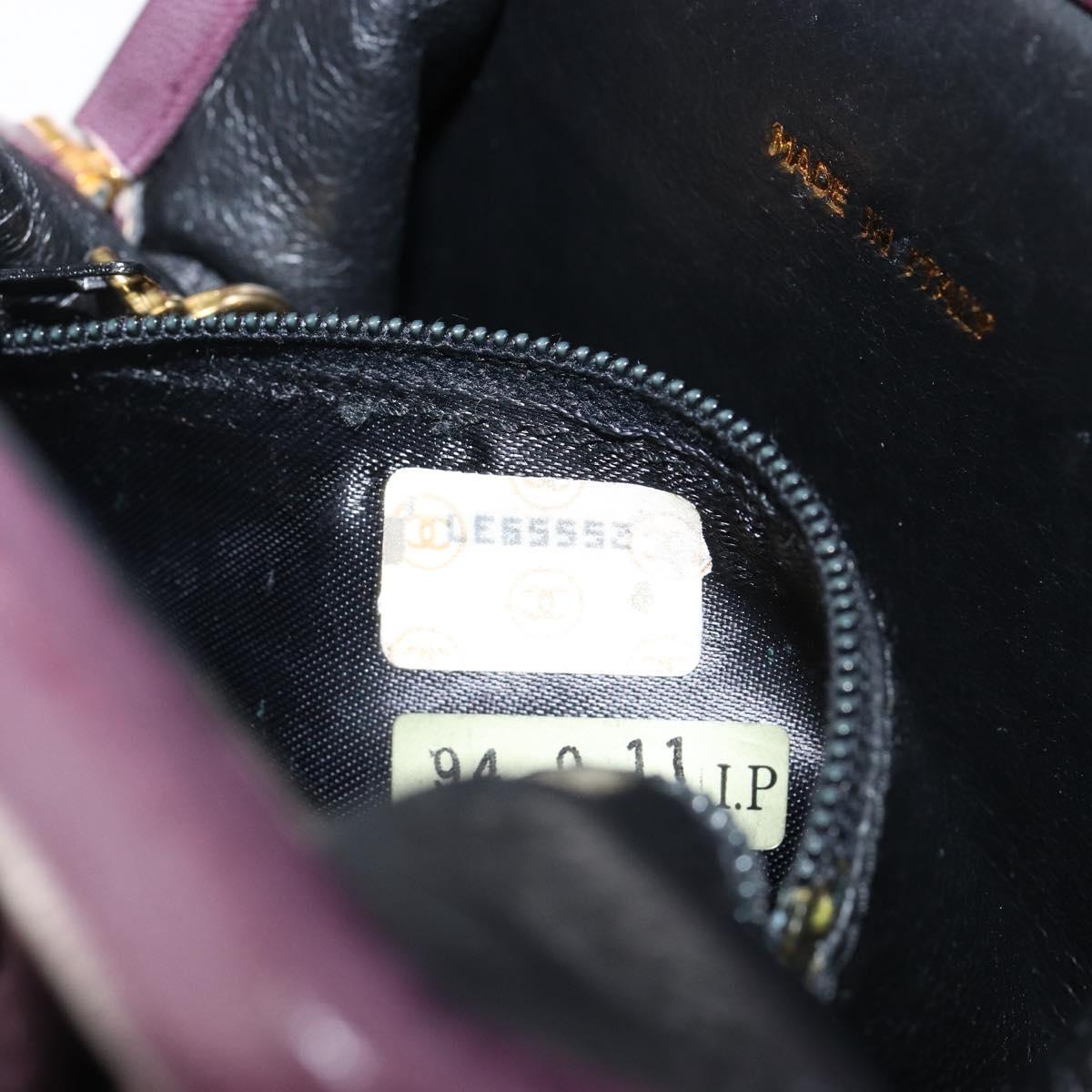 CHANEL Hand Bag Suede Purple Gold CC Auth 139044V