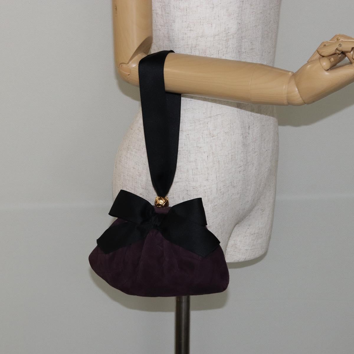 CHANEL Hand Bag Suede Purple Gold CC Auth 139044V