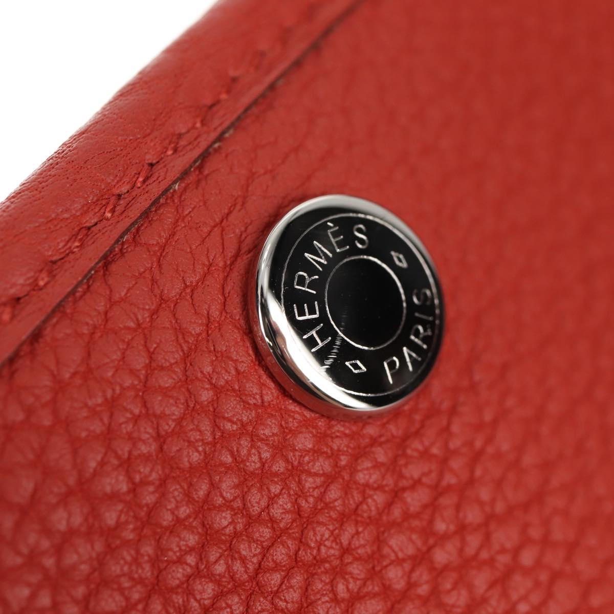 HERMES Garden Party TPM Hand Bag Leather Orange Silver Auth 139049M