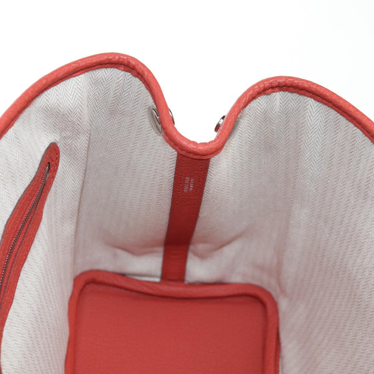 HERMES Garden Party TPM Hand Bag Leather Orange Silver Auth 139049M