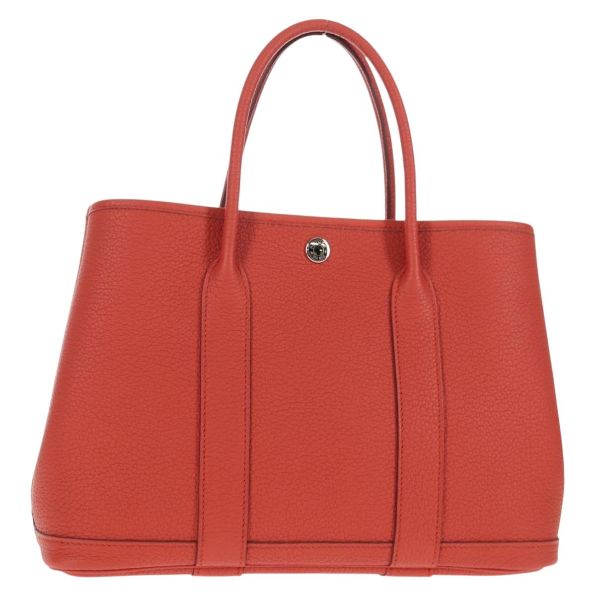 HERMES Garden Party TPM Hand Bag Leather Orange Silver Auth 139049SM