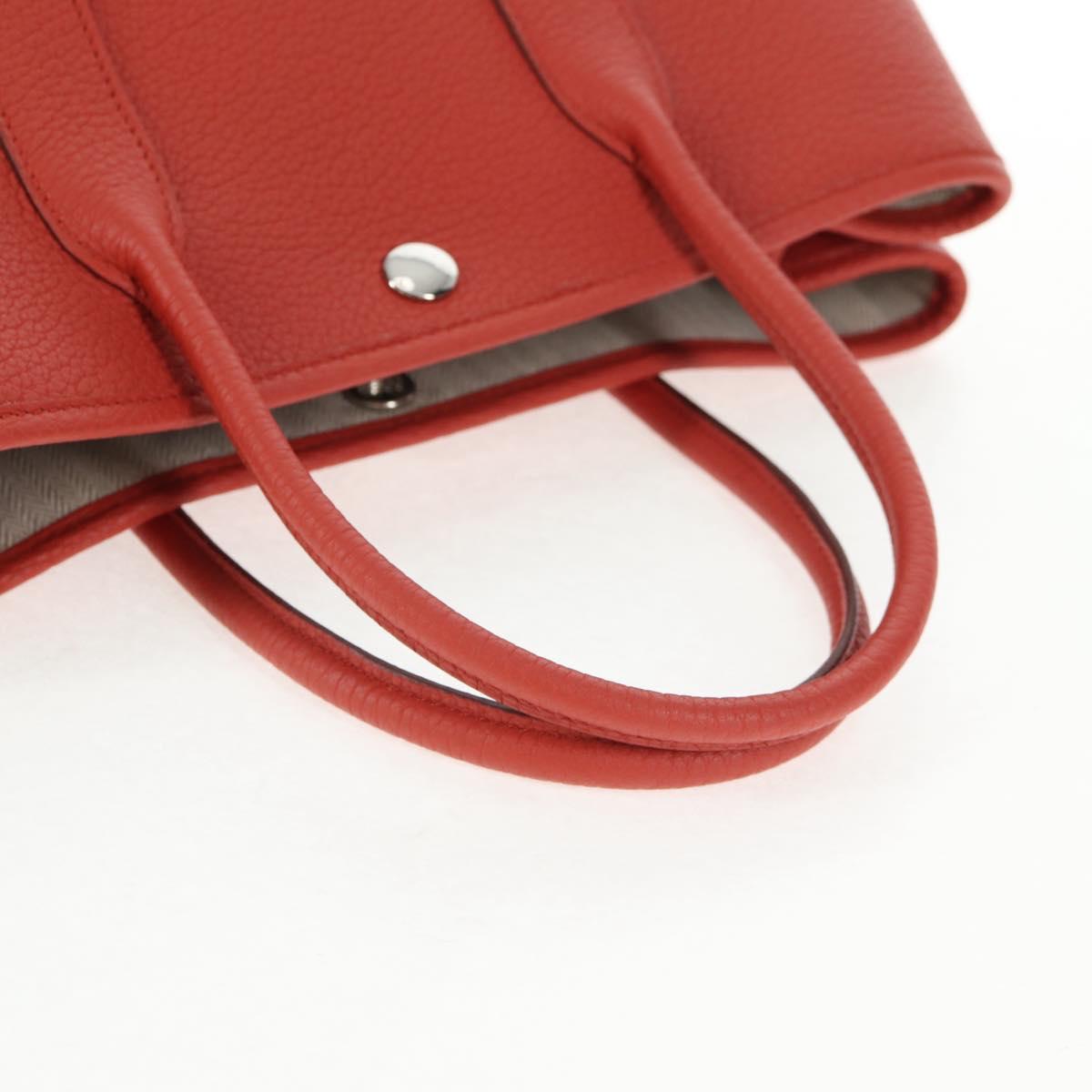 HERMES Garden Party TPM Hand Bag Leather Orange Silver Auth 139049SM