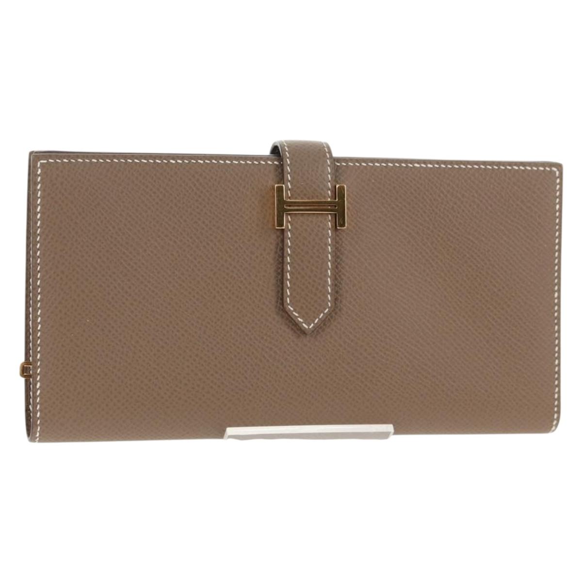 HERMES Beansufla Wallet Leather Beige Gold Auth 139050M
