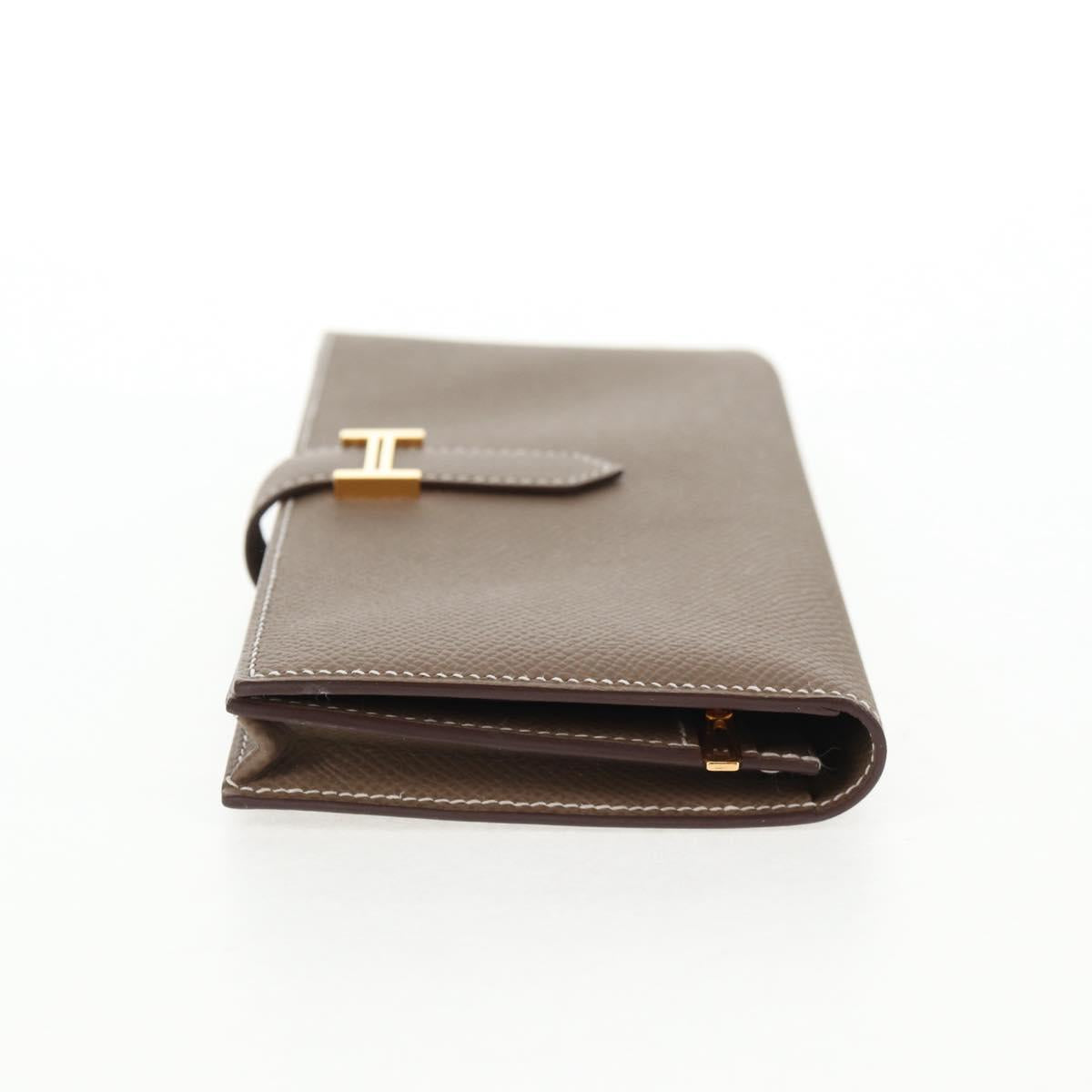 HERMES Beansufla Wallet Leather Beige Gold Auth 139050M
