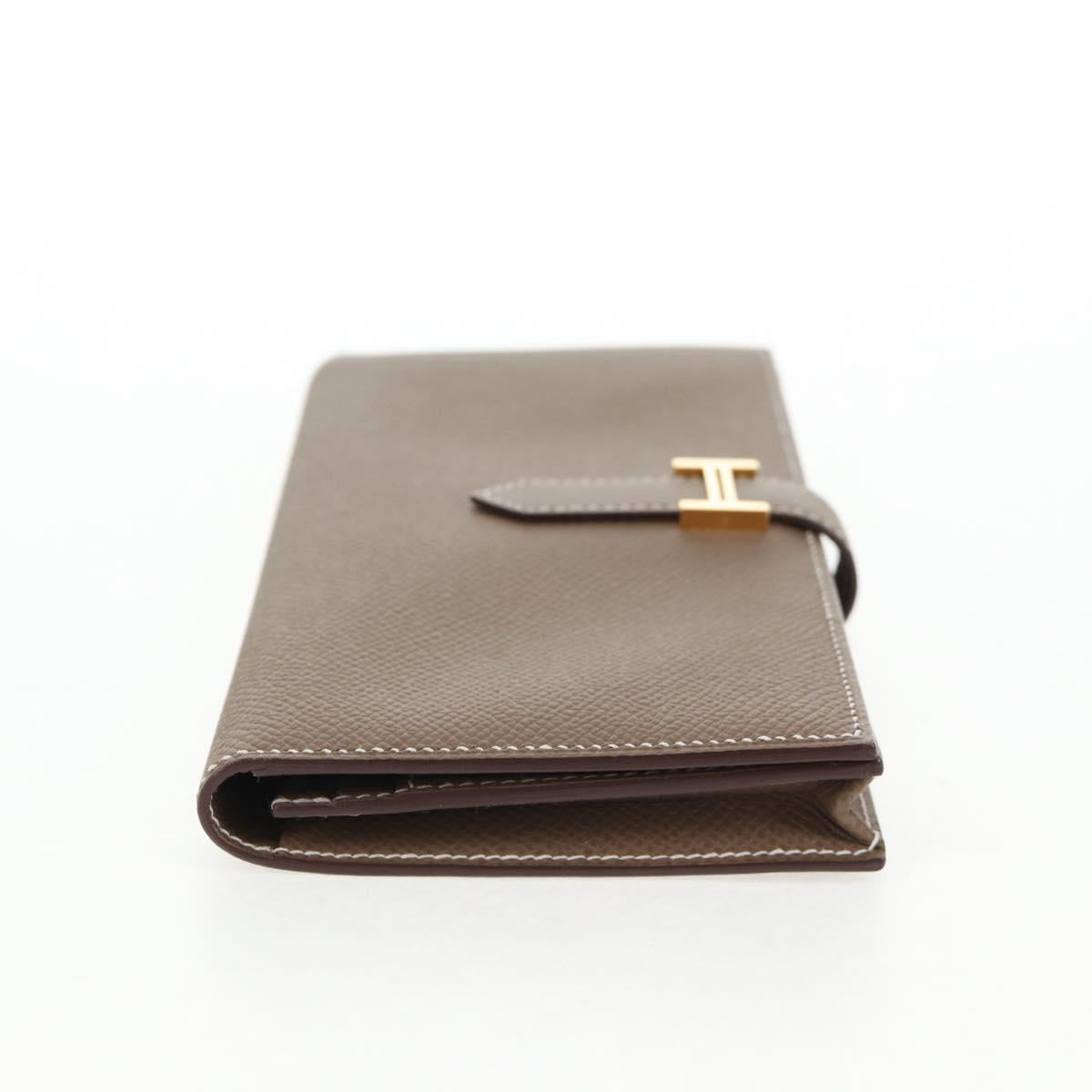 HERMES Beansufla Wallet Leather Beige Gold Auth 139050M