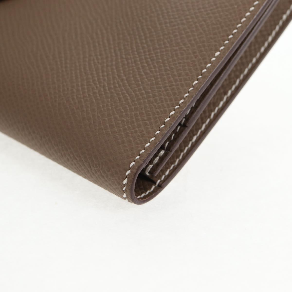 HERMES Beansufla Wallet Leather Beige Gold Auth 139050M