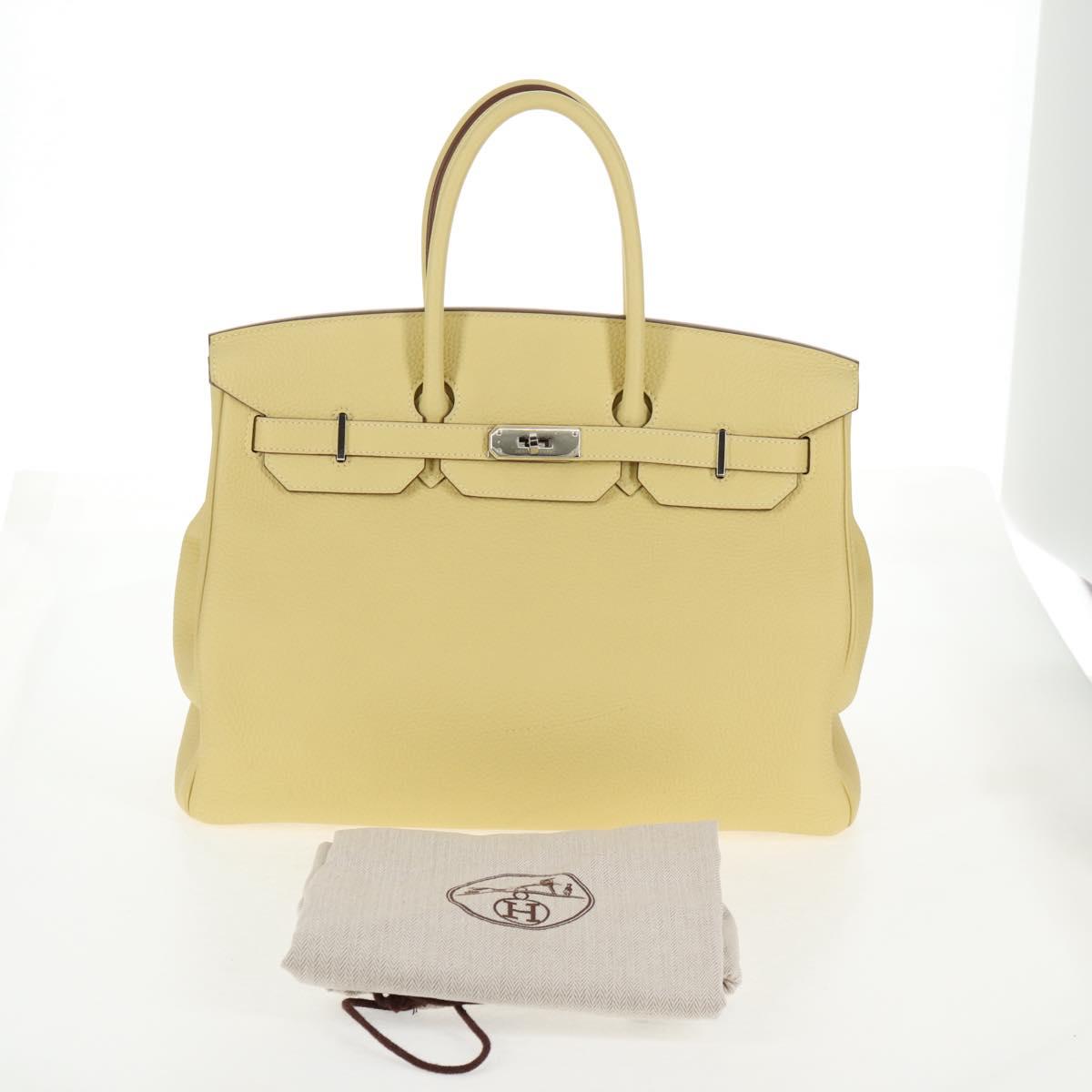 HERMES Birkin 35 Hand Bag Leather Yellow Silver Auth 139051M