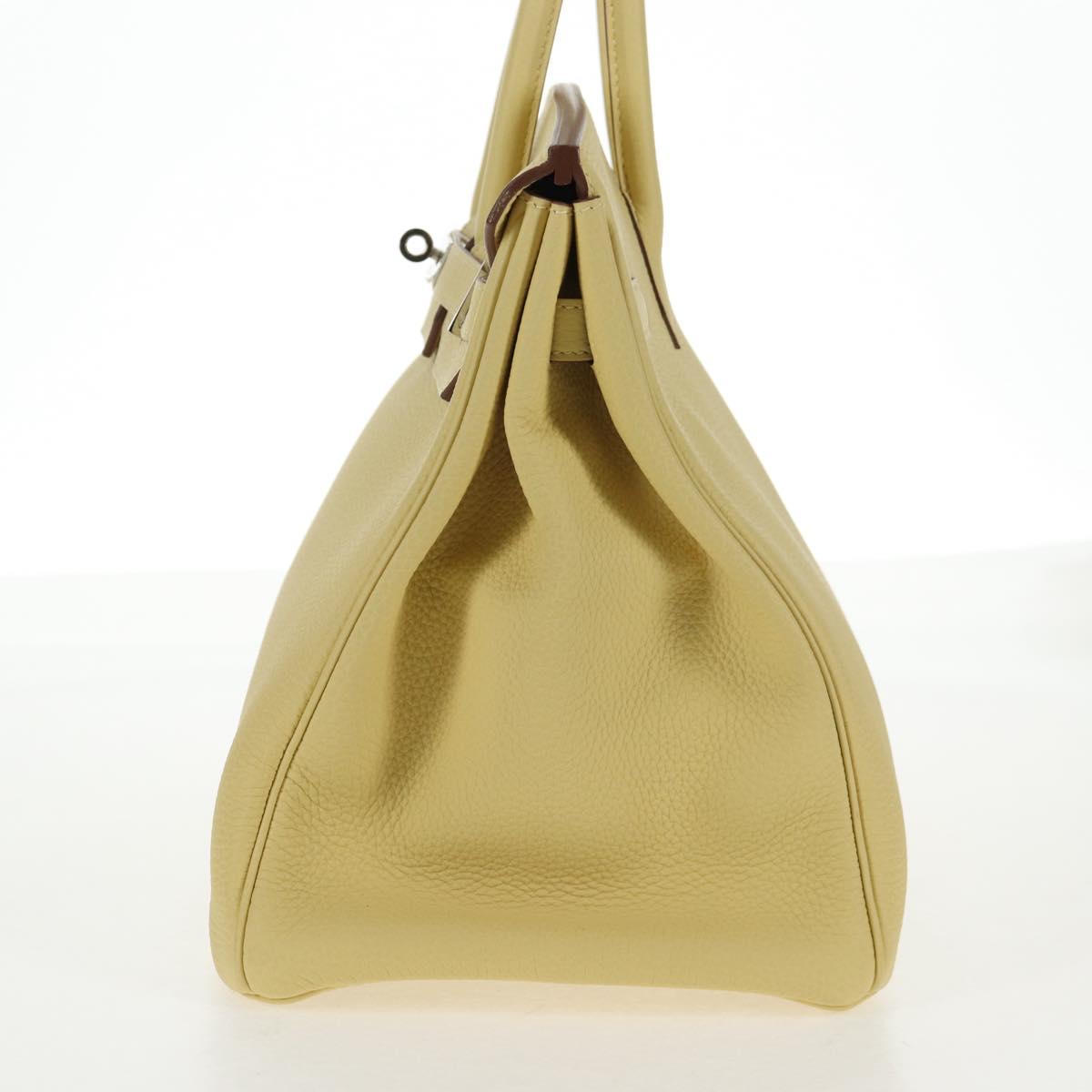 HERMES Birkin 35 Hand Bag Leather Yellow Silver Auth 139051M