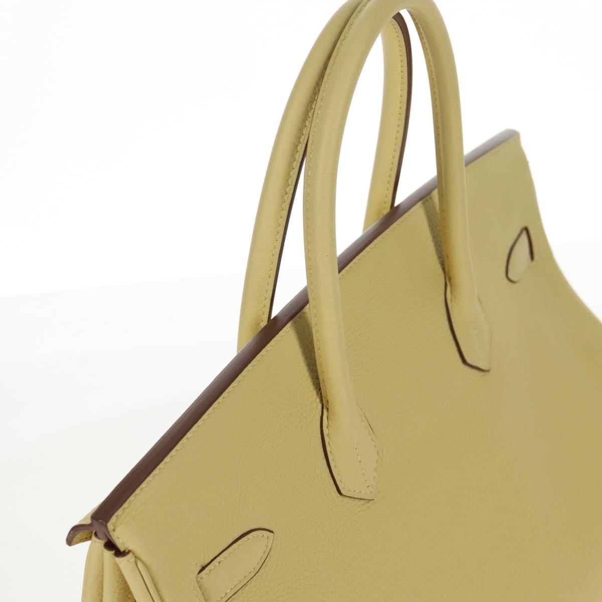 HERMES Birkin 35 Hand Bag Leather Yellow Silver Auth 139051M