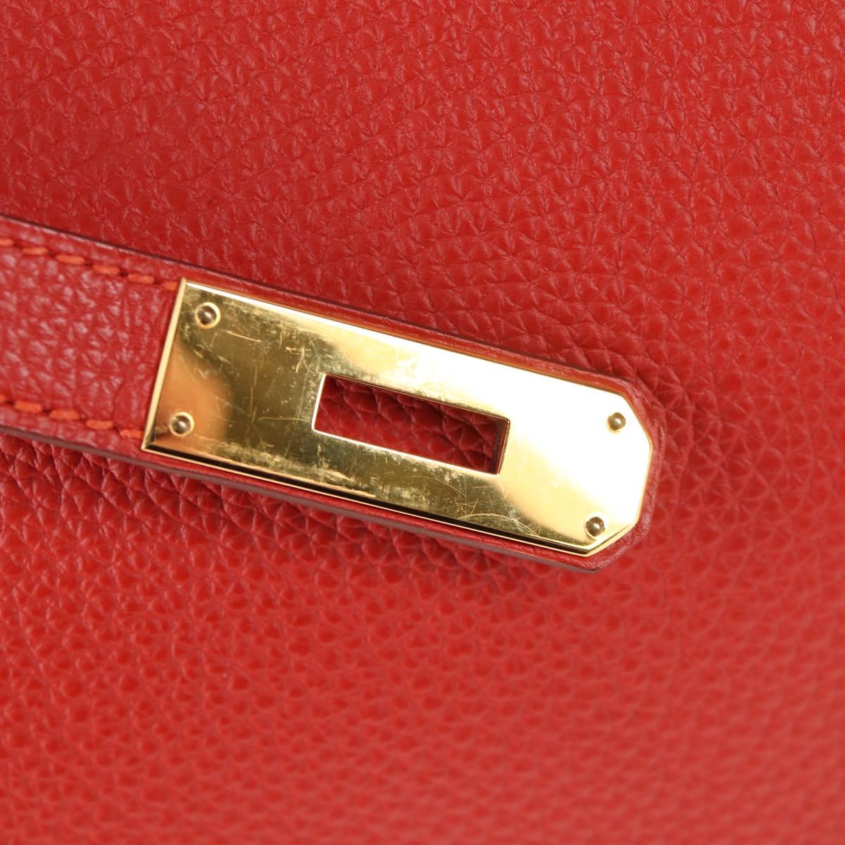 HERMES Birkin 35 Hand Bag Leather Red Gold Auth 139052M