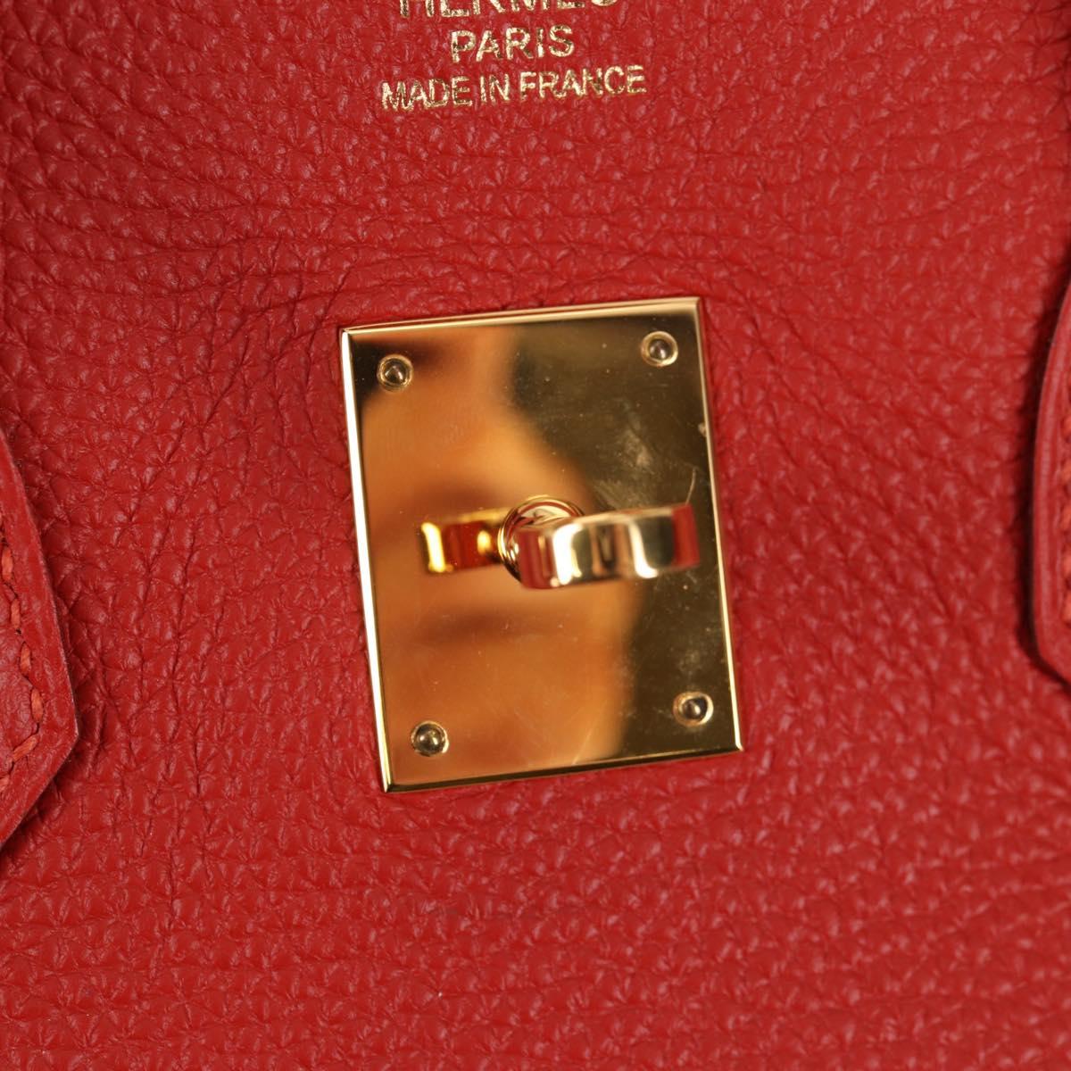 HERMES Birkin 35 Hand Bag Leather Red Gold Auth 139052M