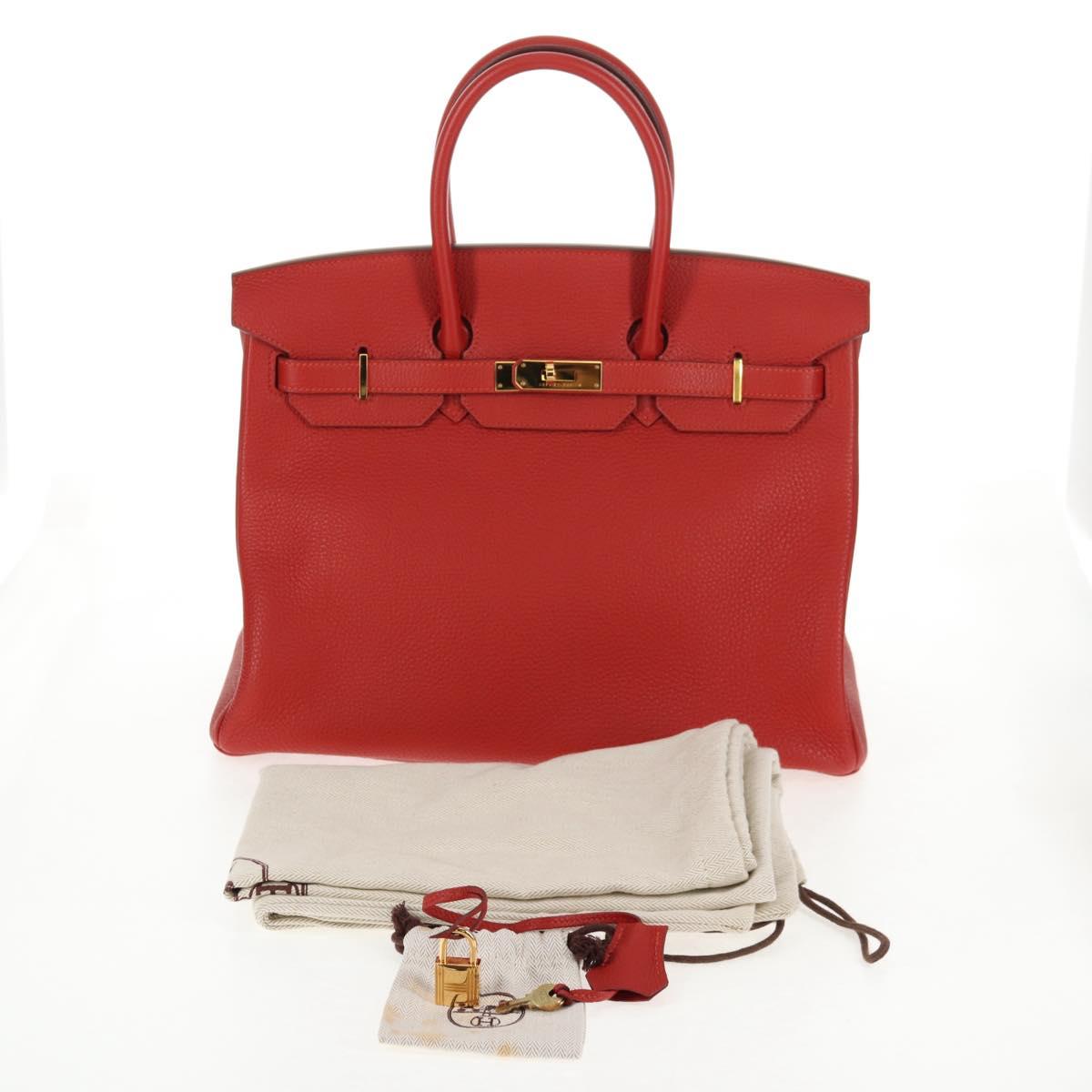 HERMES Birkin 35 Hand Bag Leather Red Gold Auth 139052M