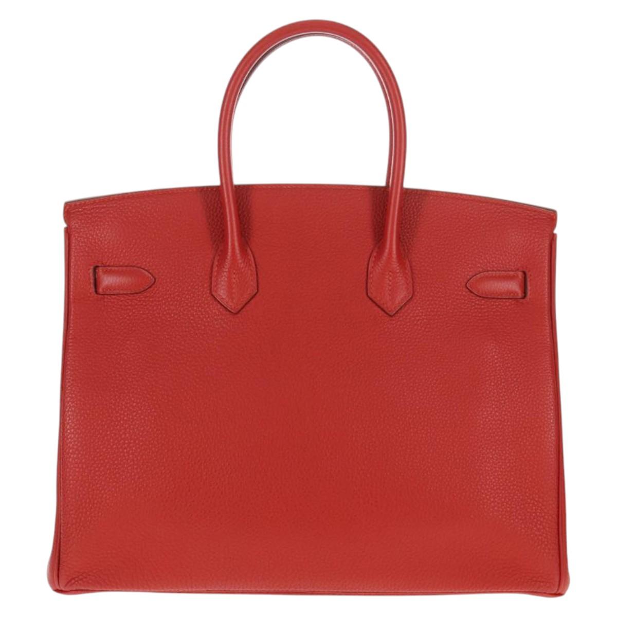HERMES Birkin 35 Hand Bag Leather Red Gold Auth 139052M