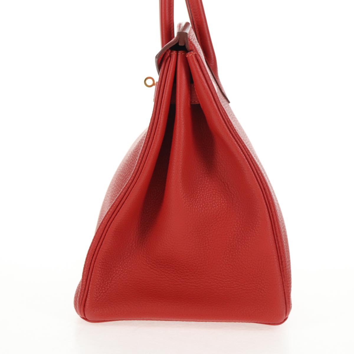 HERMES Birkin 35 Hand Bag Leather Red Gold Auth 139052M