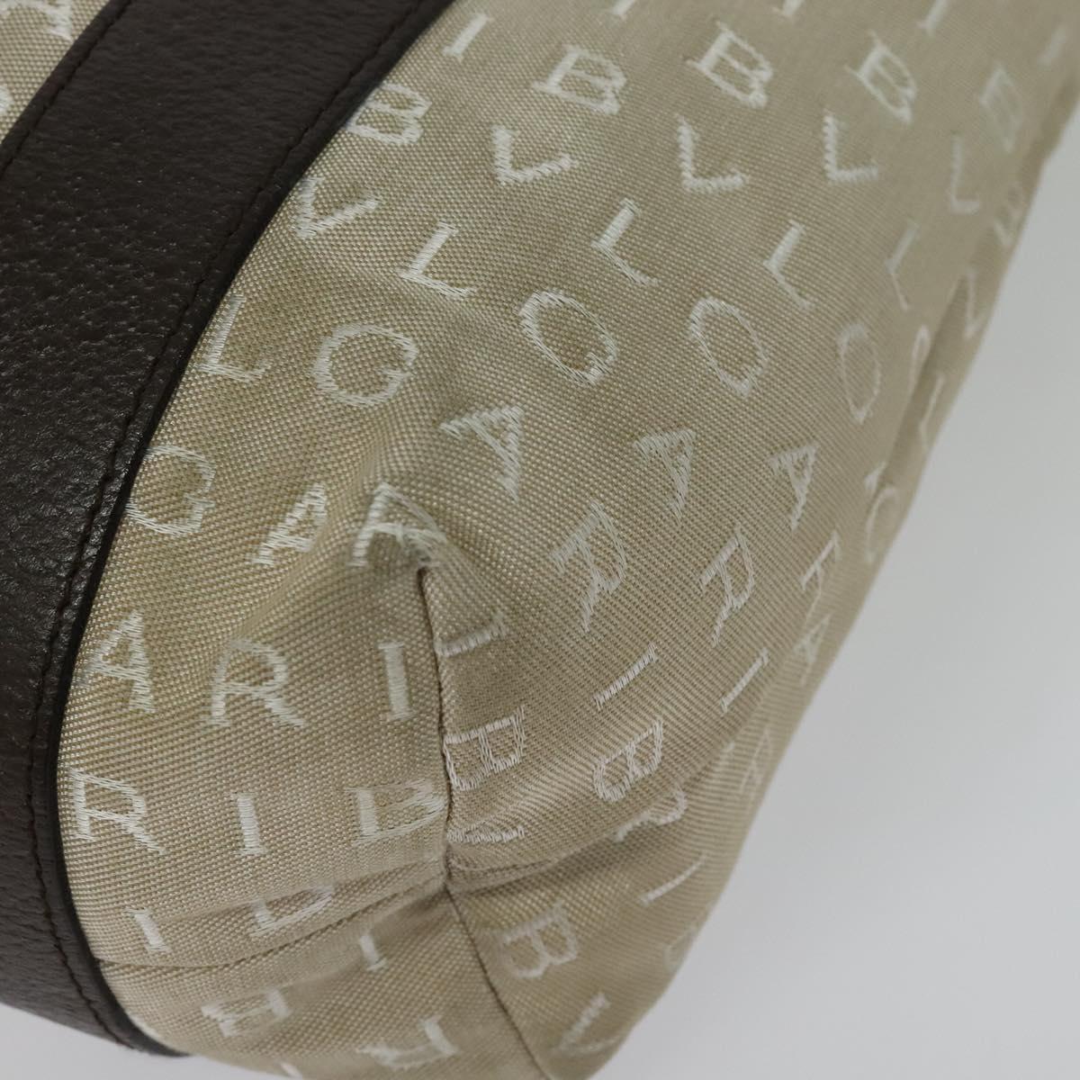 BVLGARI Logo Mania Tote Bag Canvas Beige Silver Auth 139062