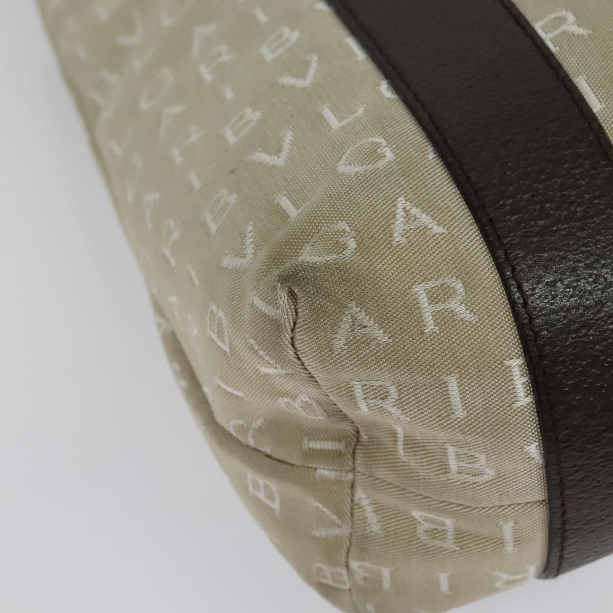 BVLGARI Logo Mania Tote Bag Canvas Beige Silver Auth 139062