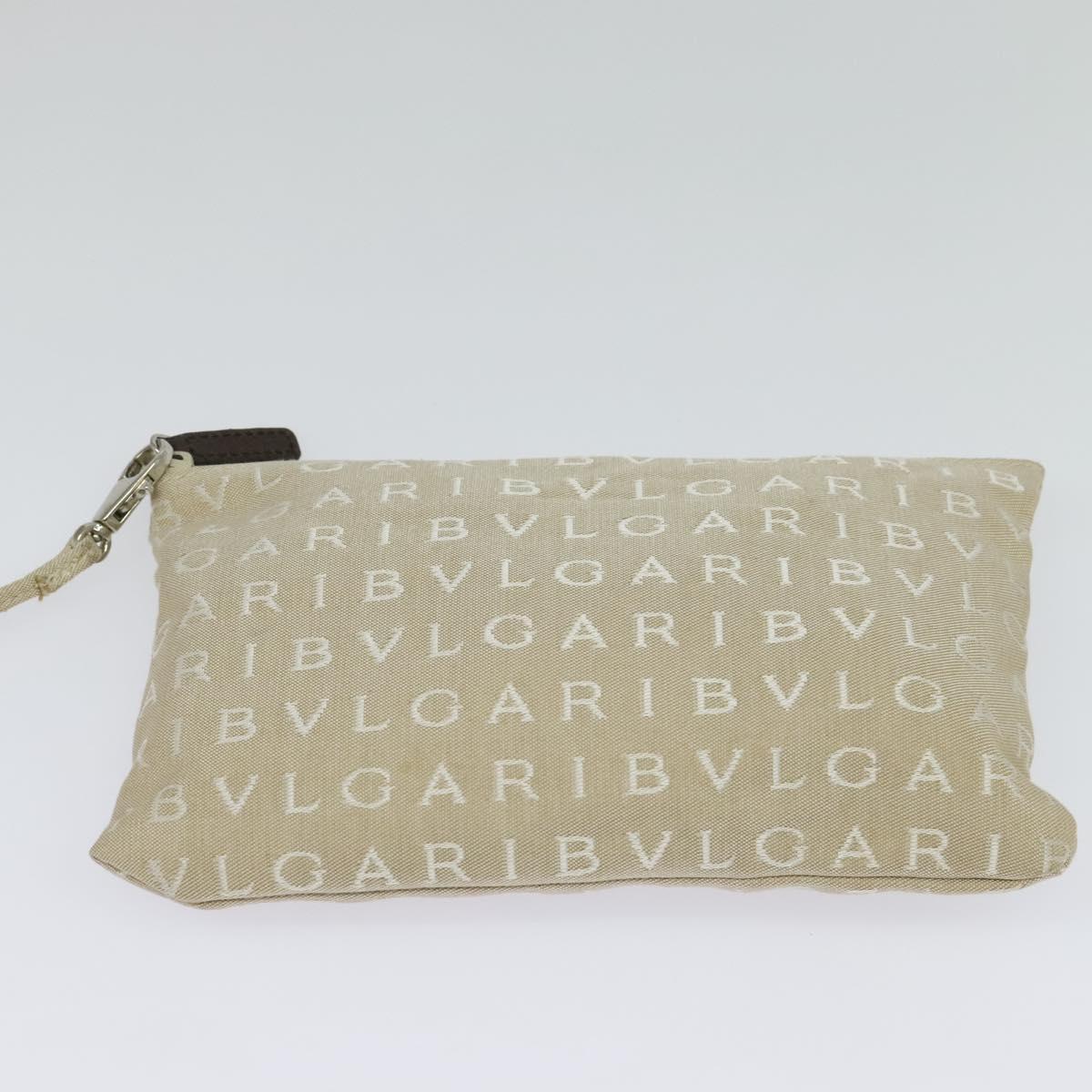 BVLGARI Logo Mania Tote Bag Canvas Beige Silver Auth 139062