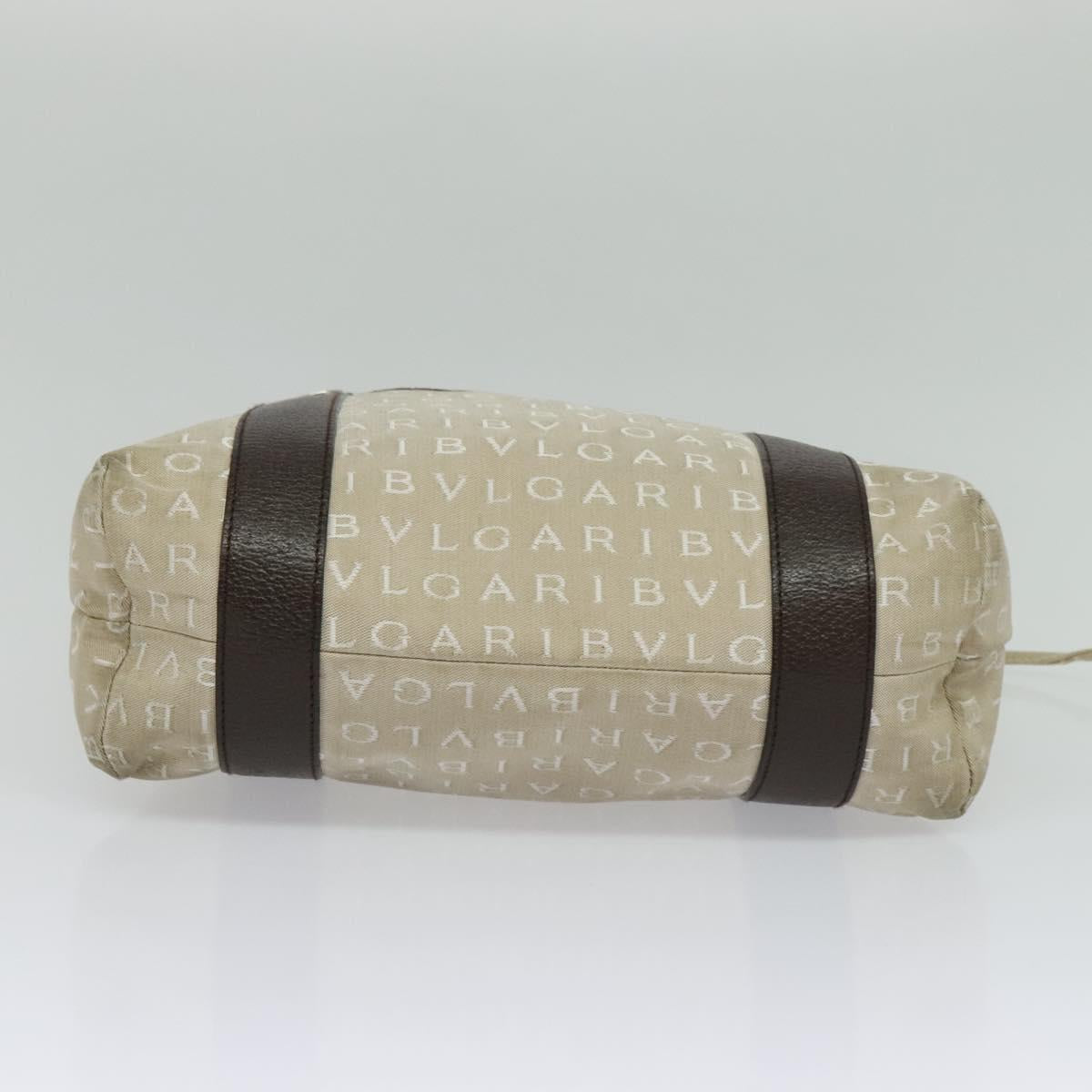 BVLGARI Logo Mania Tote Bag Canvas Beige Silver Auth 139062