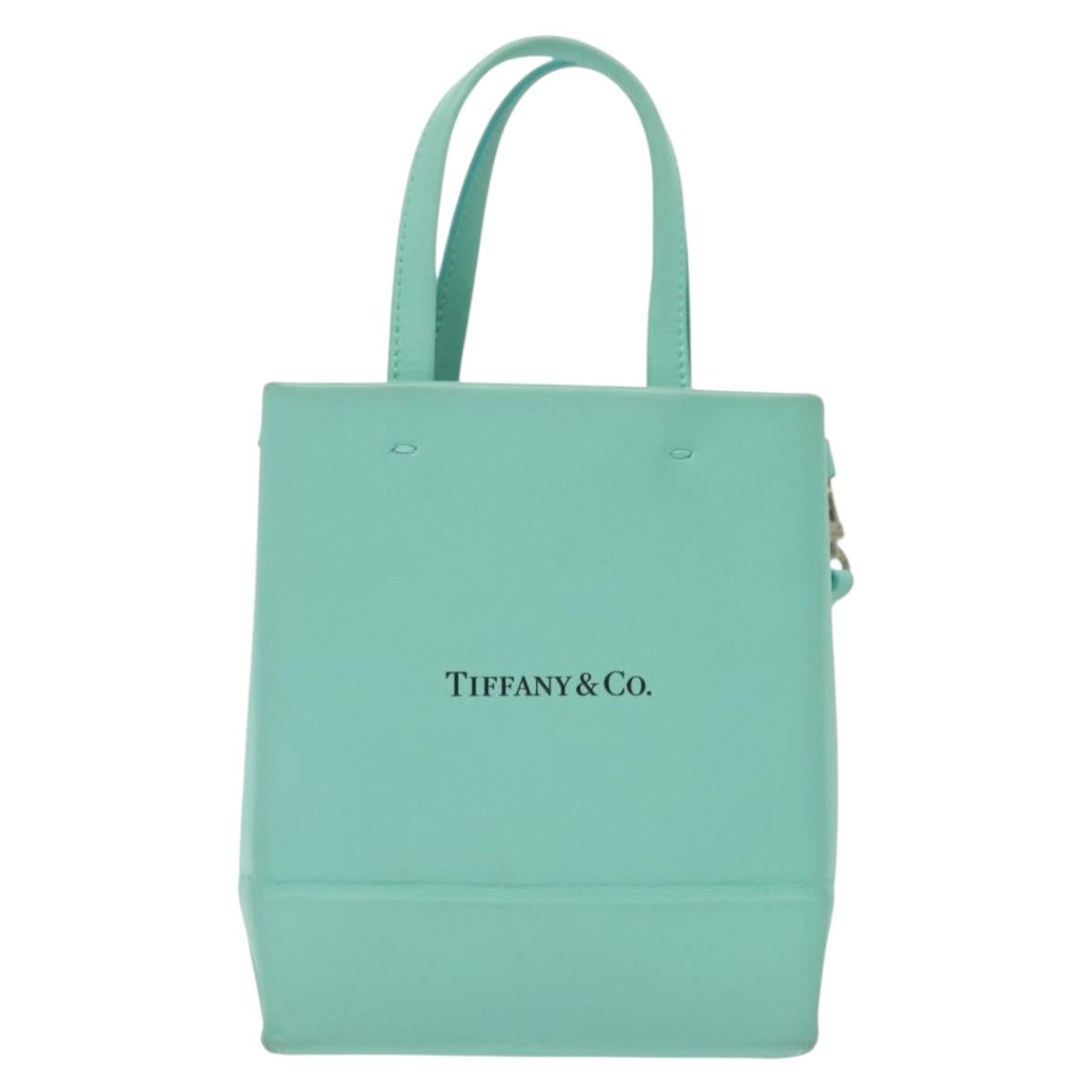 TIFFANY&Co. Mini Hand Bag Leather 2way Turquoise Blue Silver Auth 139063