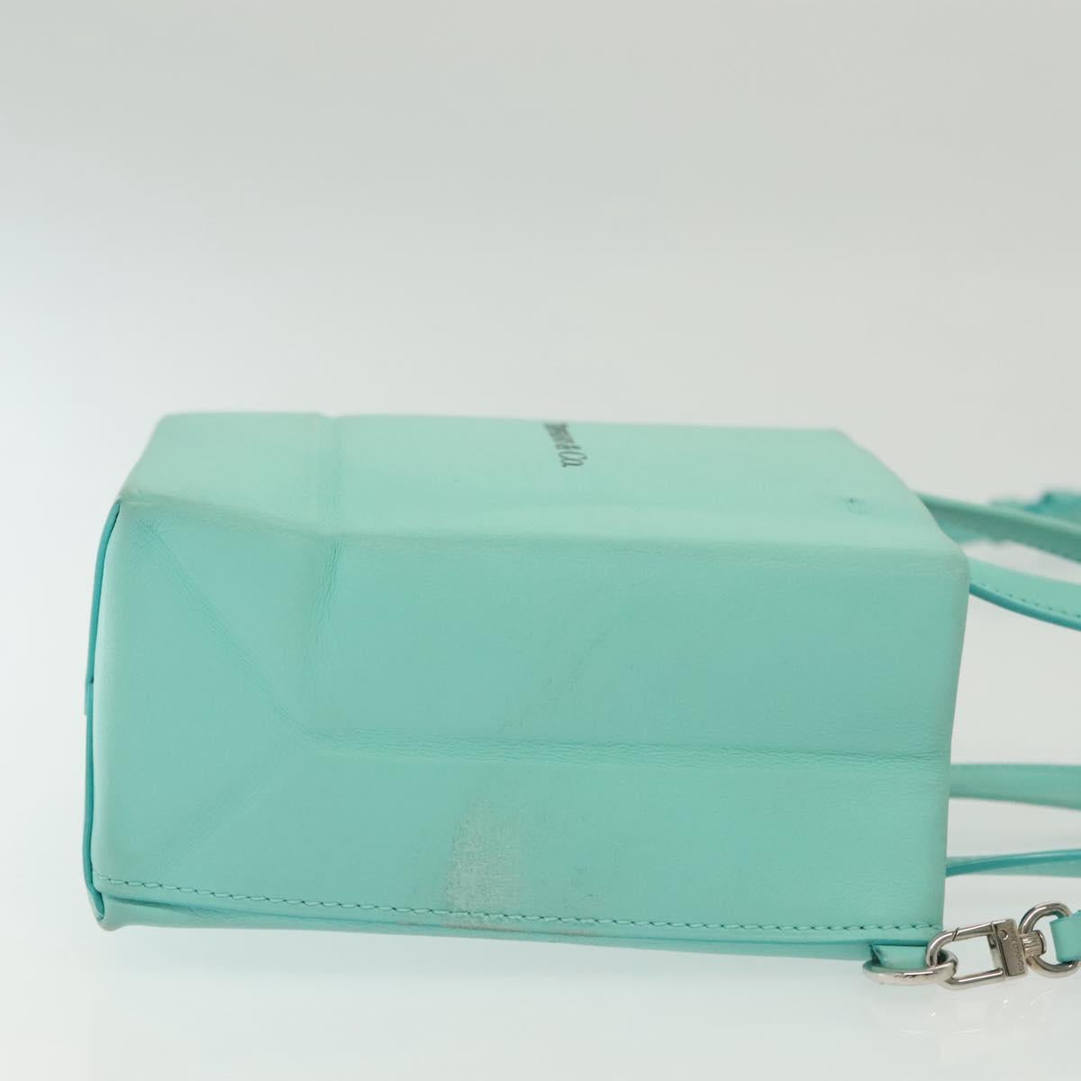 TIFFANY&Co. Mini Hand Bag Leather 2way Turquoise Blue Silver Auth 139063