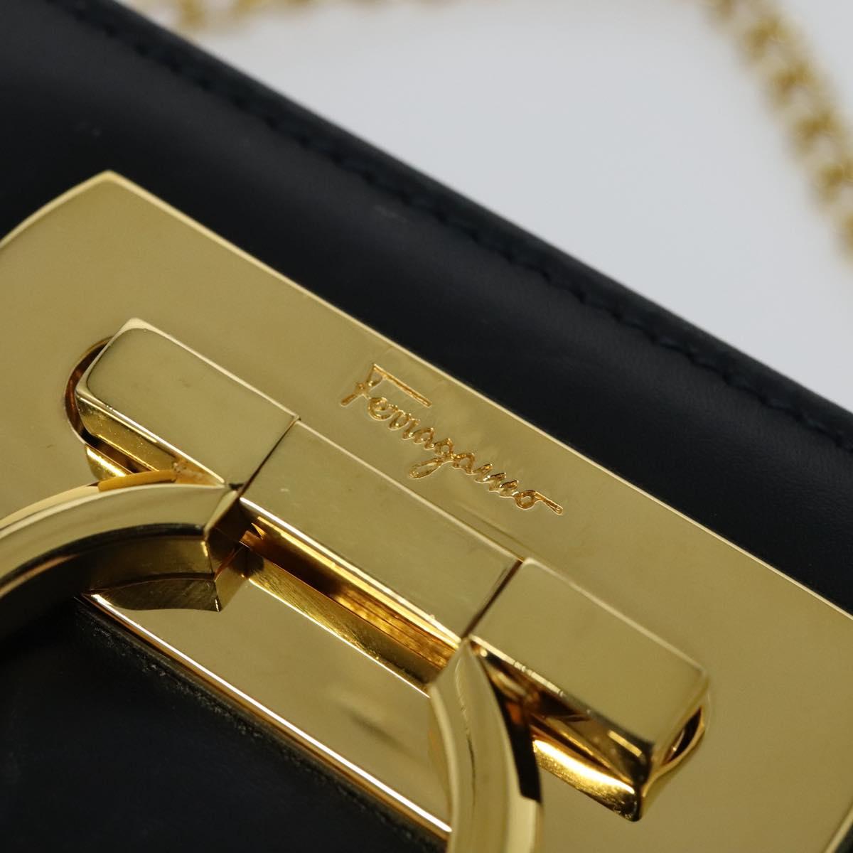 Salvatore Ferragamo Chain Shoulder Bag Leather Black Gold Auth 139064
