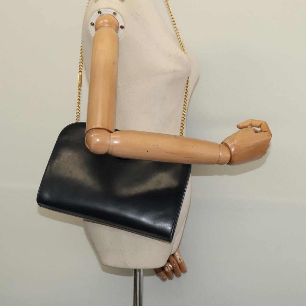 Salvatore Ferragamo Chain Shoulder Bag Leather Black Gold Auth 139064