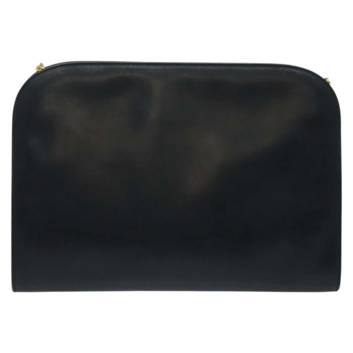 Salvatore Ferragamo Chain Shoulder Bag Leather Black Gold Auth 139064