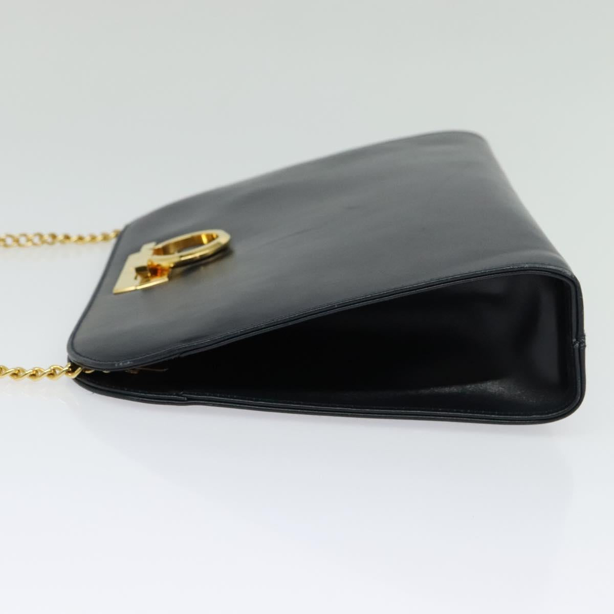 Salvatore Ferragamo Chain Shoulder Bag Leather Black Gold Auth 139064