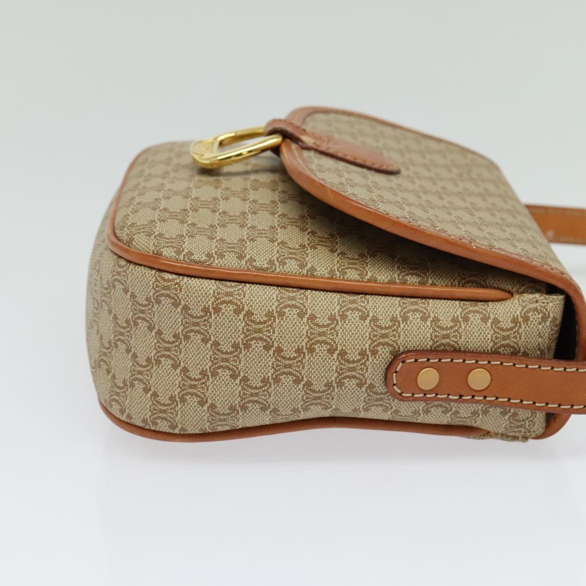 CELINE Macadam Canvas Shoulder Bag PVC Beige Gold Auth 139068