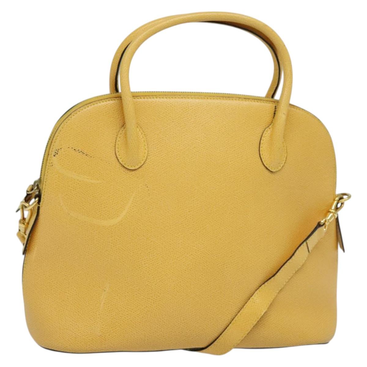 CELINE Hand Bag Leather 2way Yellow Gold Auth 139069