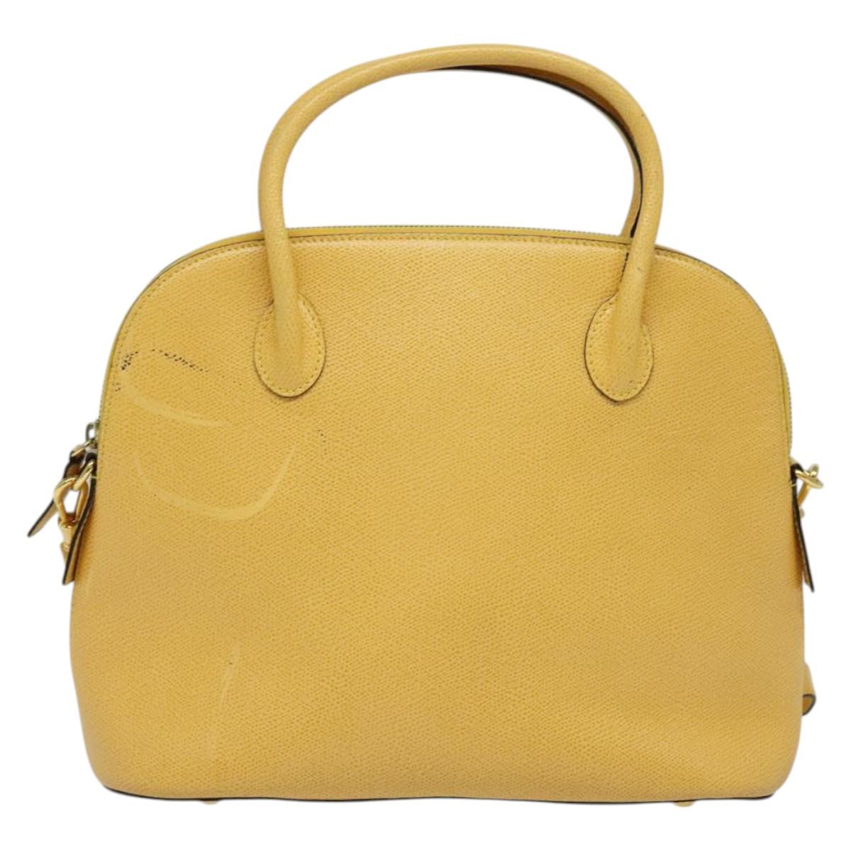 CELINE Hand Bag Leather 2way Yellow Gold Auth 139069