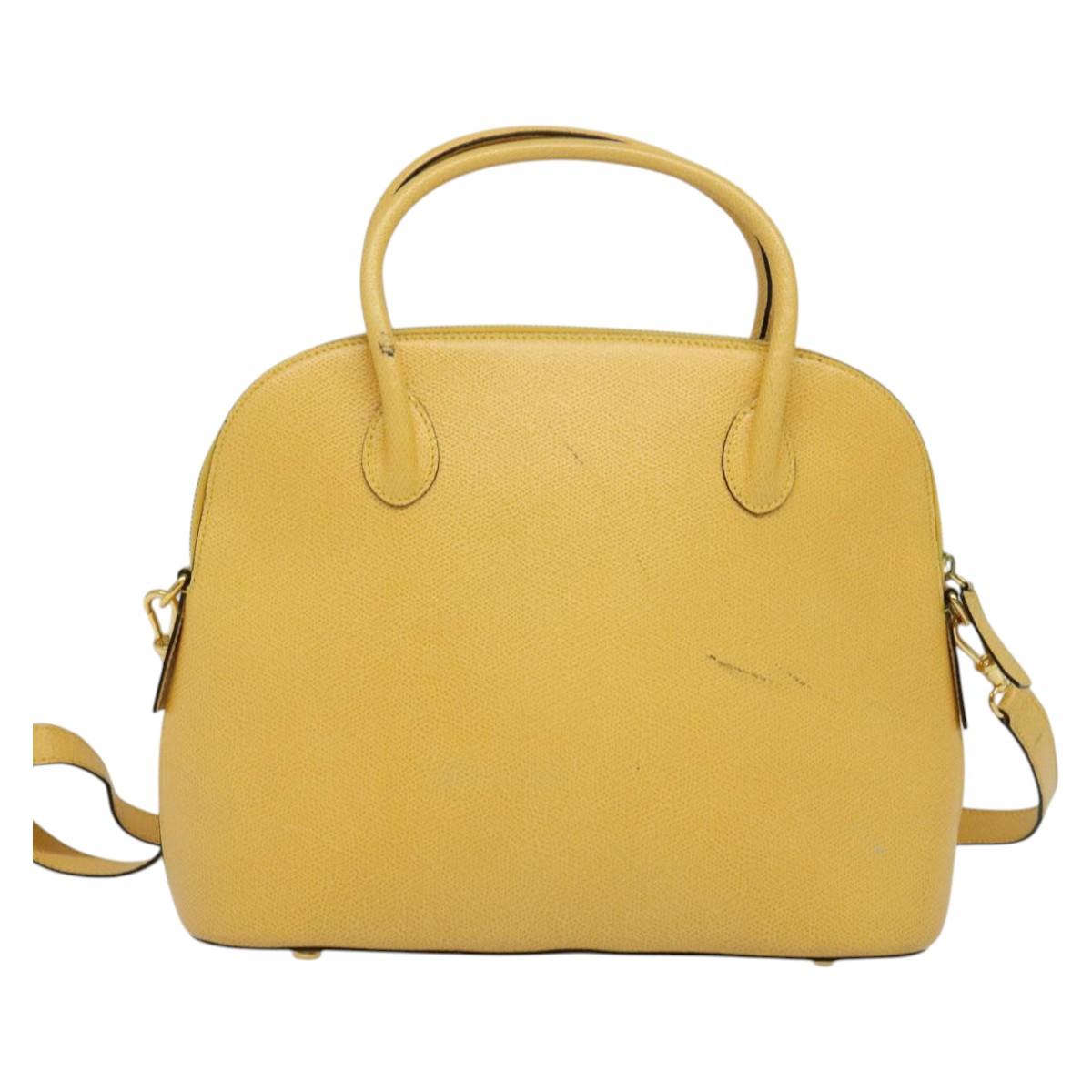 CELINE Hand Bag Leather 2way Yellow Gold Auth 139069