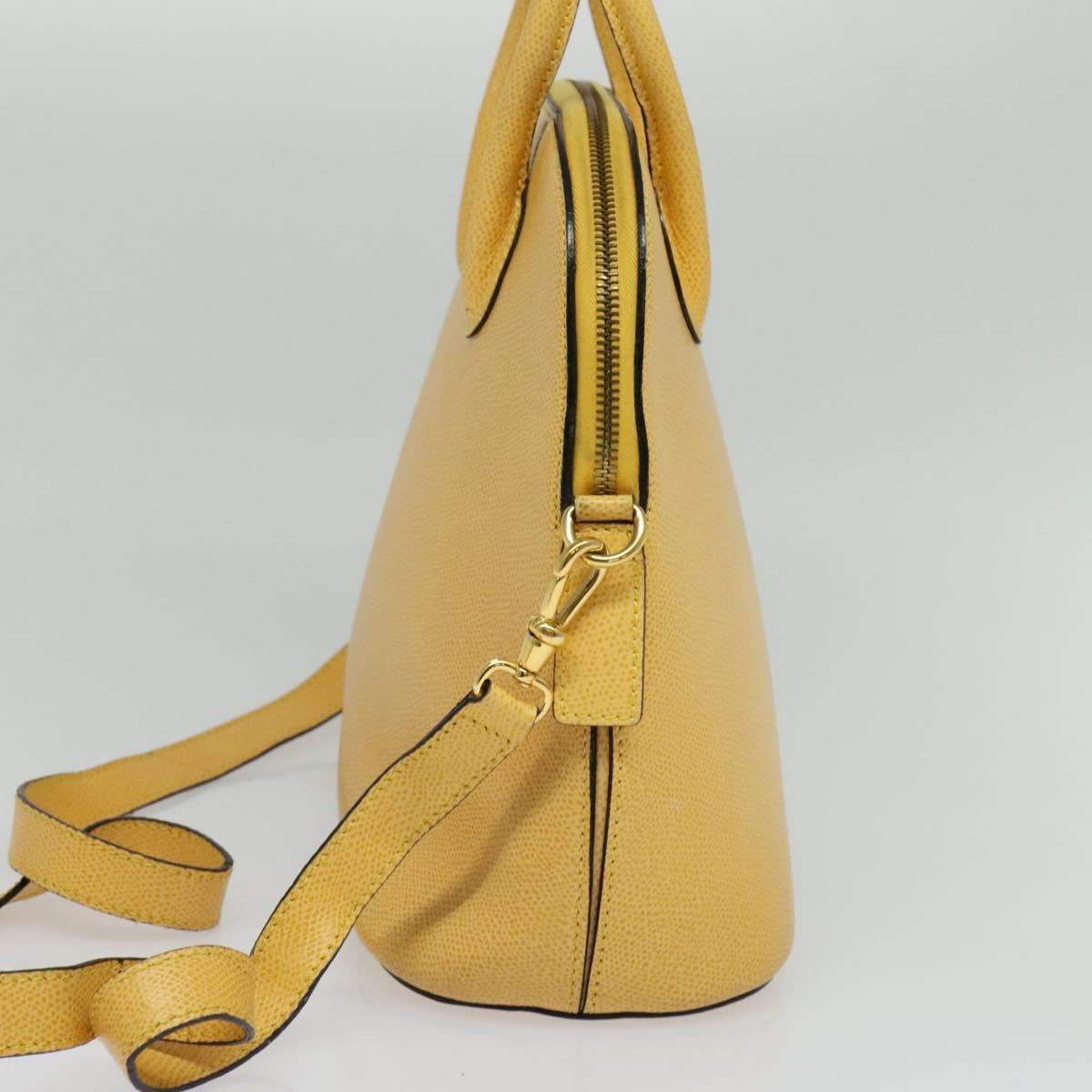 CELINE Hand Bag Leather 2way Yellow Gold Auth 139069