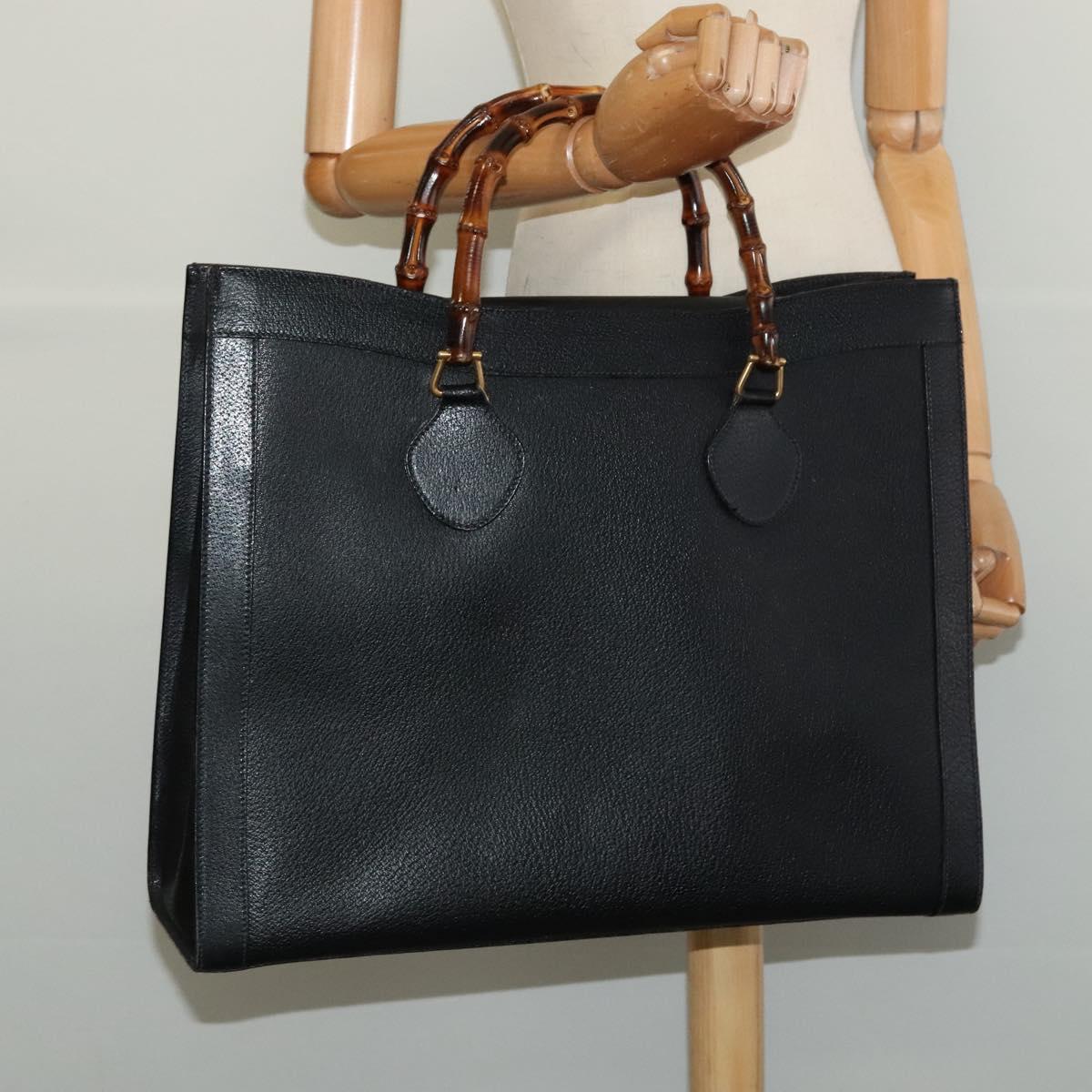 GUCCI Bamboo Hand Bag Leather Black Gold 002 1186 0259 Auth 139070