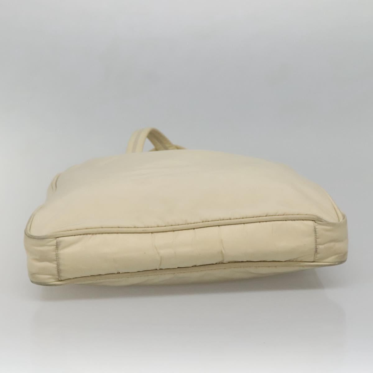 PRADA Tote Bag Nylon Beige Silver Auth 139071