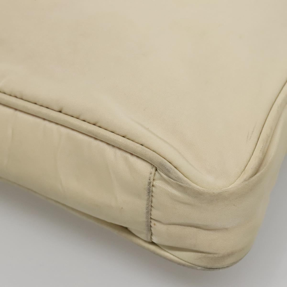 PRADA Tote Bag Nylon Beige Silver Auth 139071