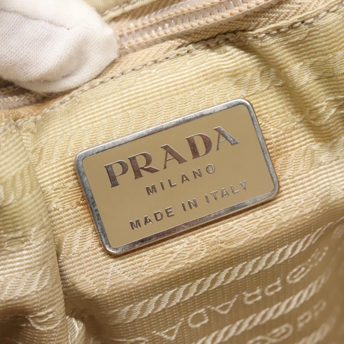 PRADA Tote Bag Nylon Beige Silver Auth 139071