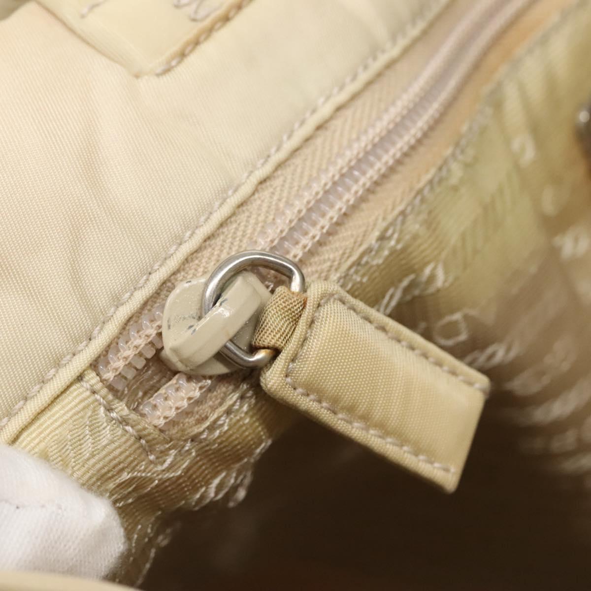 PRADA Tote Bag Nylon Beige Silver Auth 139071